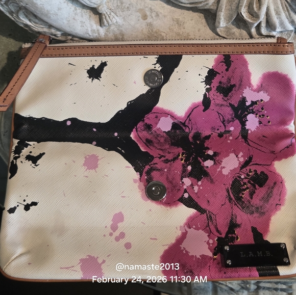 L.A.M.B. Gwen Stefani Cherry Blossom Clutch Designer Leather Trim Celebrity #185 - Picture 12 of 15